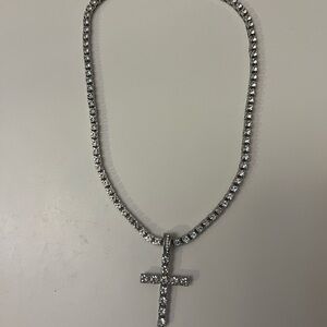 “THE GLD SHOP” sliver tennis chain necklace with cross pendant 45cm 20in